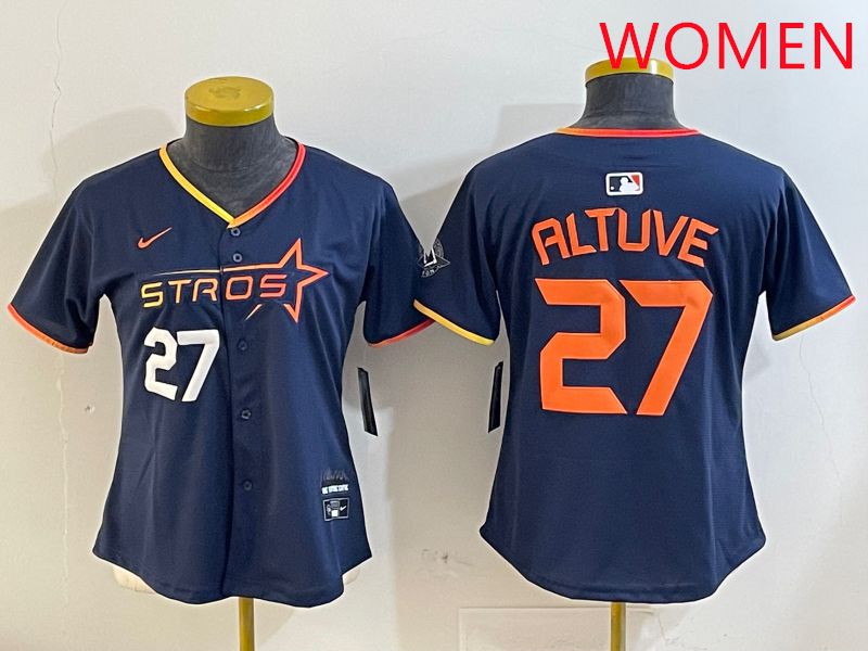 Women Houston Astros #27 Altuve Drak Blue Three generations Joint Name 2025 Nike MLB Jersey style 4101